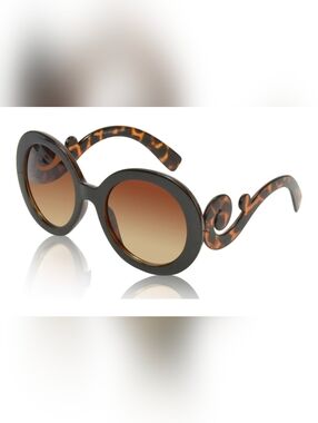 New Vintage-Inspired Round Tortoiseshell Sunglasses - Brown Gradient Lenses